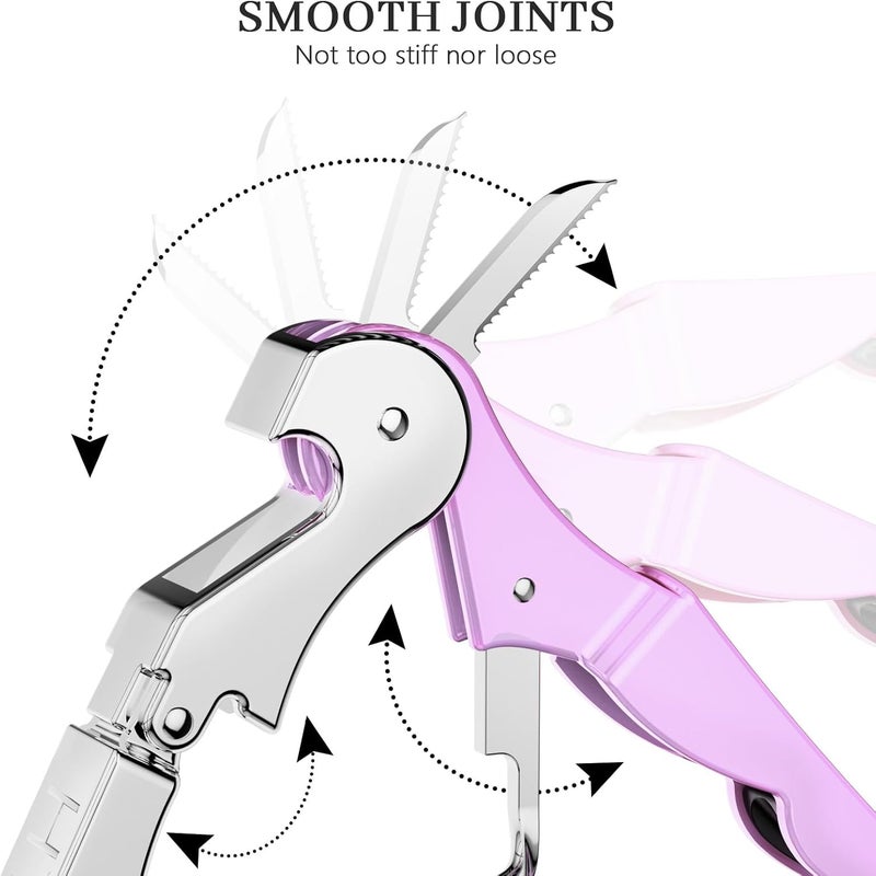HYZ 2-Pack Wine Opener Waiter Corkscrew, Professional Wine Key for Servers, Bartender with Foil Cutter, Manual Wine Bottle Opener Double Hinged (Light Purple) - Image 4